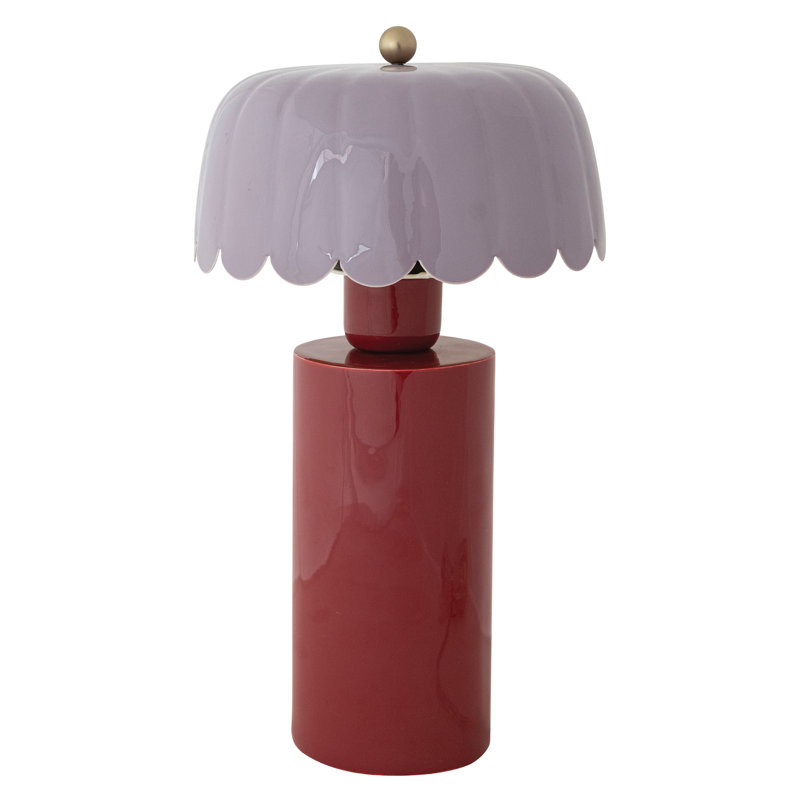 Lampe de table en métal avec abat-jour festonné, H 15 po x l 8 po x P 8 po, Mauve, Rouge