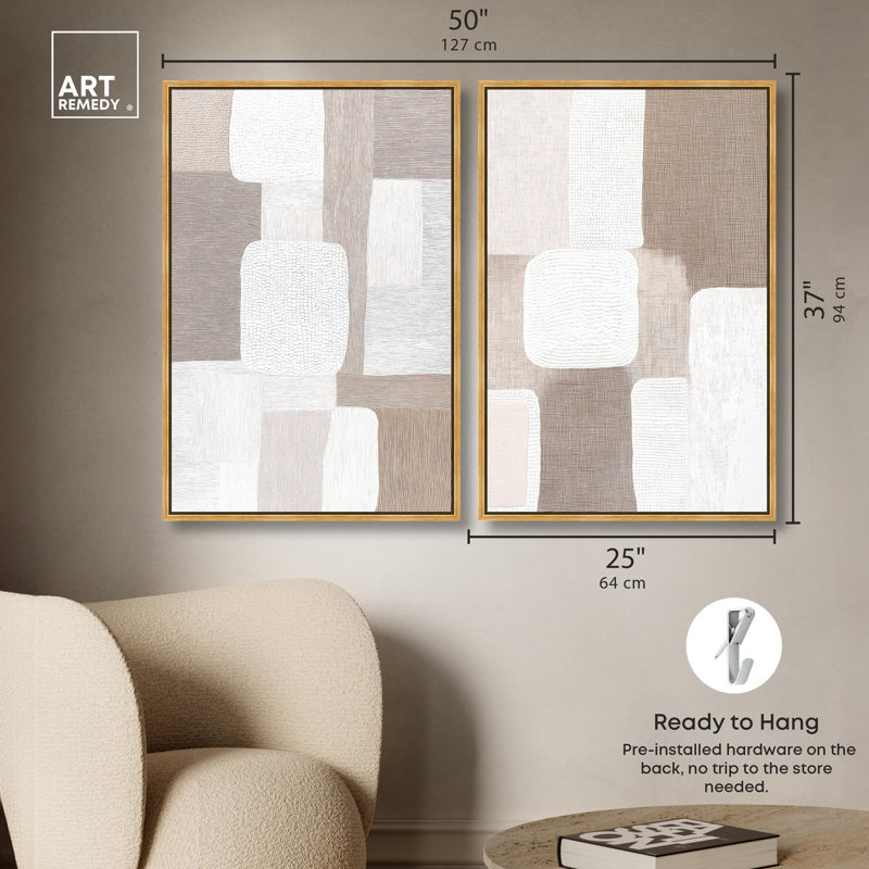 Ensemble de toiles « Stucco Squares » - Décoration murale moderne par Art Remedy, cadre noir, 10 x 15, 37" H x 25" W