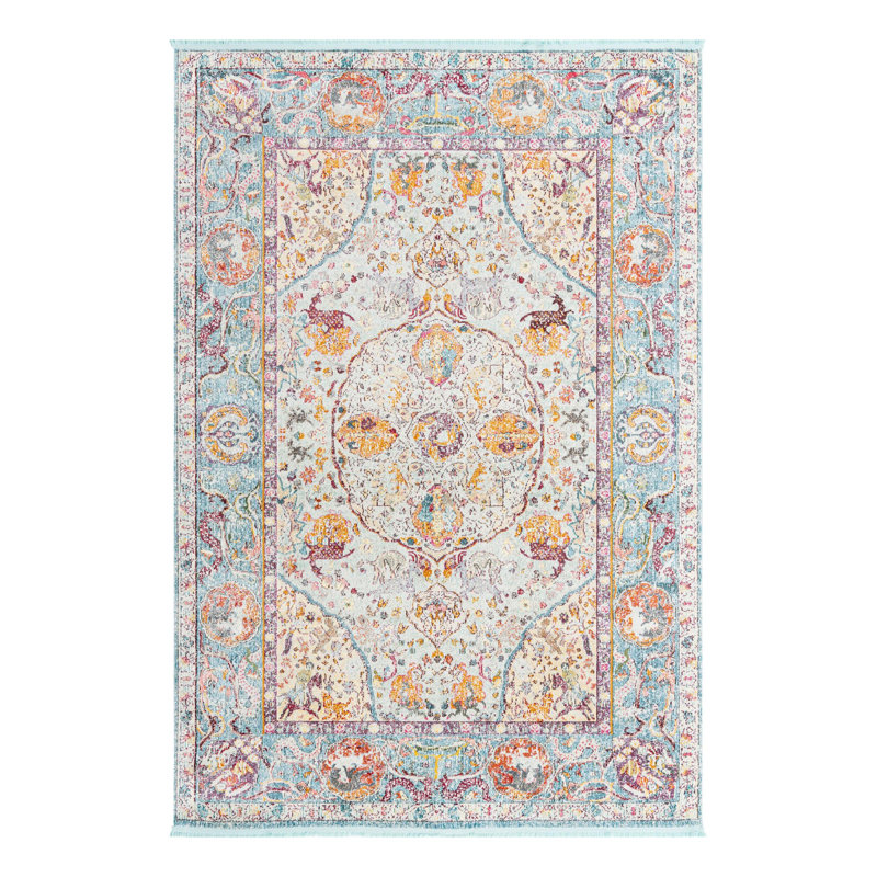 Tapis à motif oriental bleu clair Folmar, Rectangle 8 pi x 10 pi