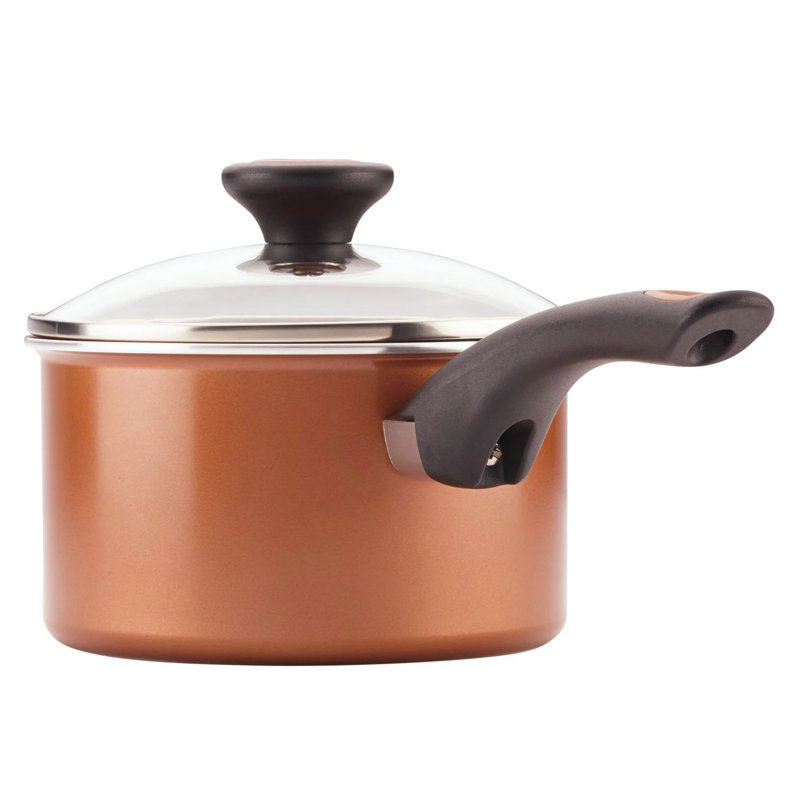 Farberware Glide Copper Ceramic Nonstick Cookware / Pots And Pans Set With Tools, 12 Piece, Black, Copper