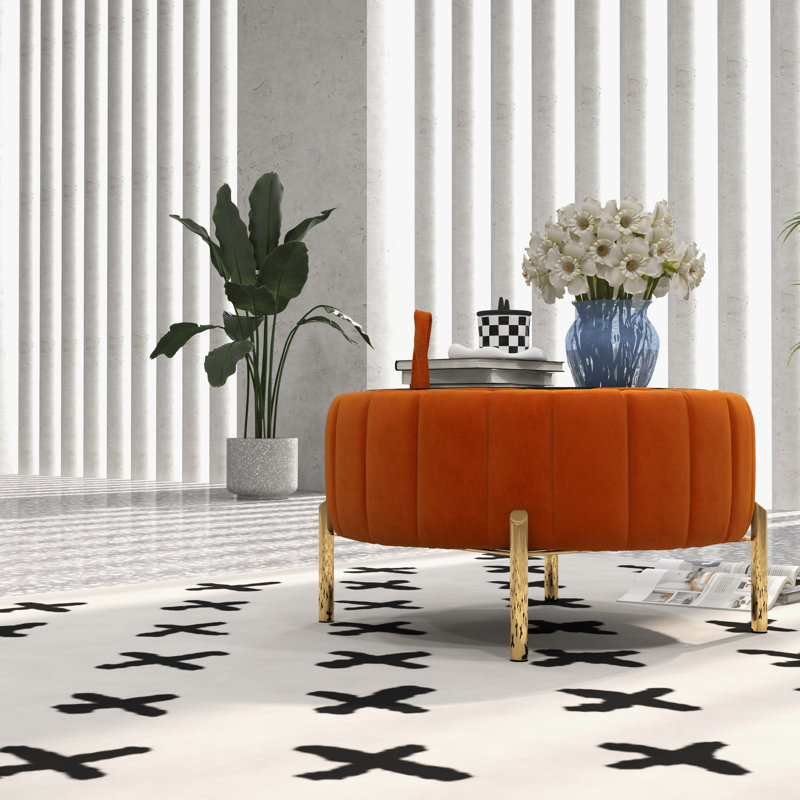 Repose-pieds rembourré avec rangement Rilee, Velours orange