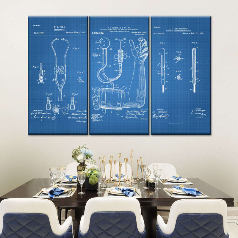 Reproduction d'art sur toile brevetée bleue, H 24 po x l 38 po x 1,25 po