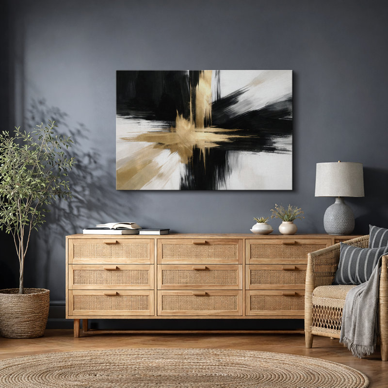 Art abstrait noir et noir, art moderne, impression sur toile encadrée, Toile tendue, H 16 po x l 24 po x P 1,5 po