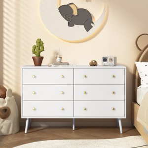 Dantee Dresser for Bedroom, 6 Drawer Dresser with Gold Handles, Modern Dressers & Chests of Drawers