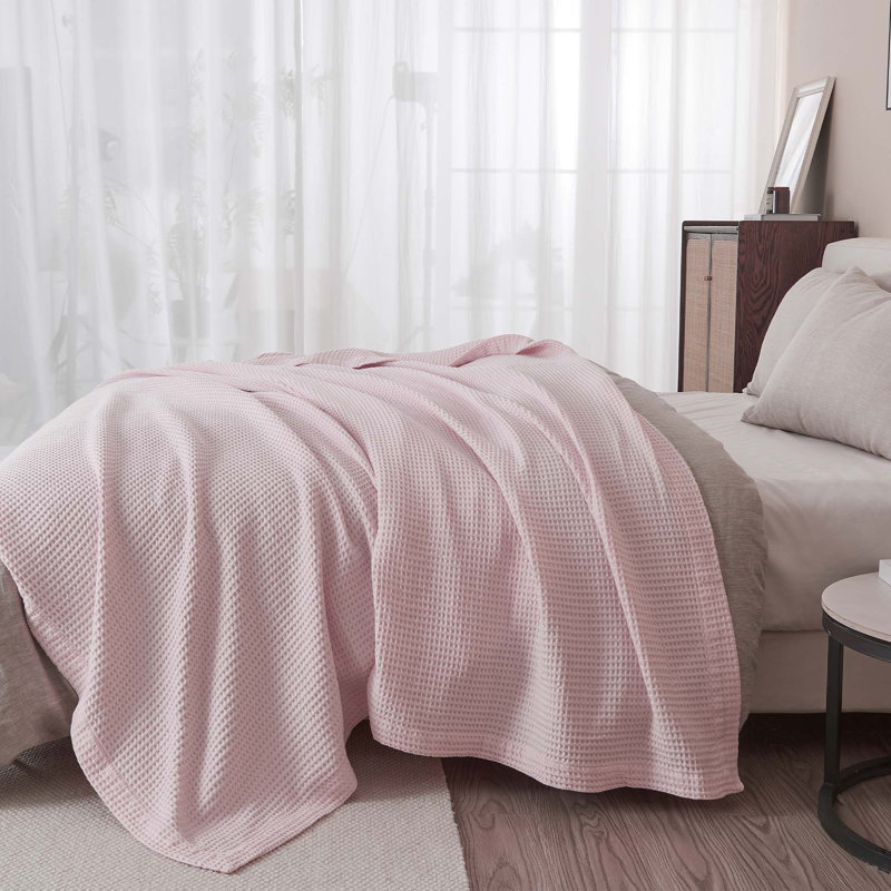 Couverture 100% coton tissé gaufré, Rosé, Double/grand