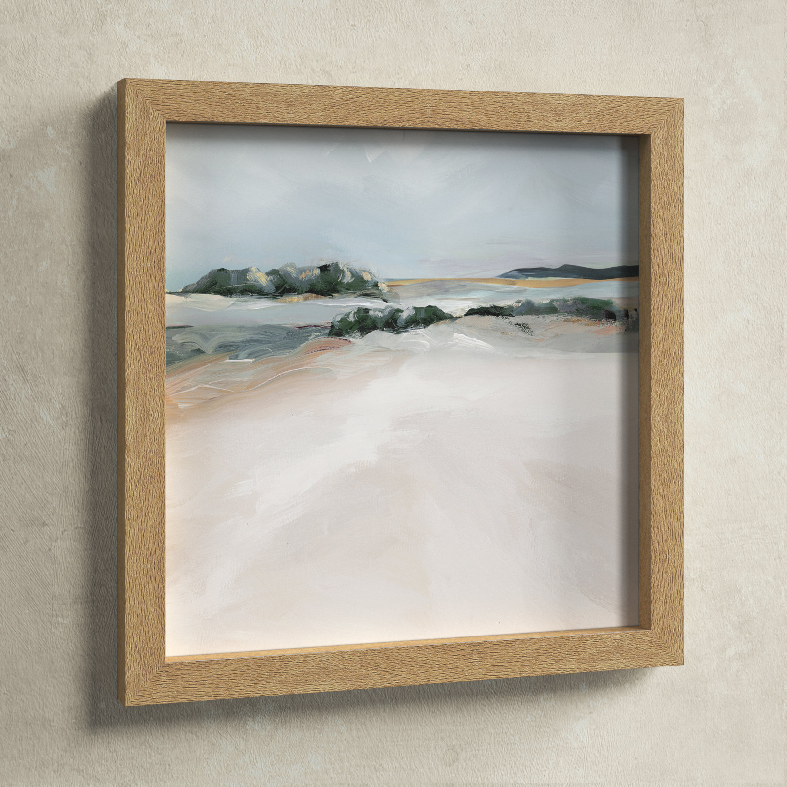 Shimmering Path - Picture Frame Painting on Paper, 18" H x 18" W x 1.12" D, Natural Framed