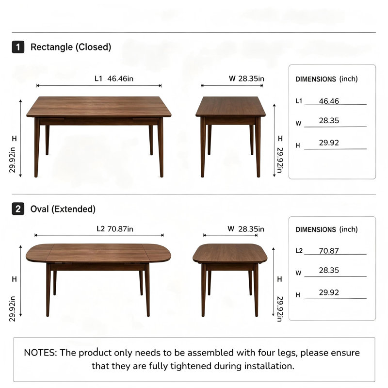 Table de salle à manger extensible en bois massif, de 120 à 180 cm (47,2 à 70,87 pouces), pouvant accueillir de 4 à 10 personnes, idéale pour la salle à manger, la cuisine ou le salon.