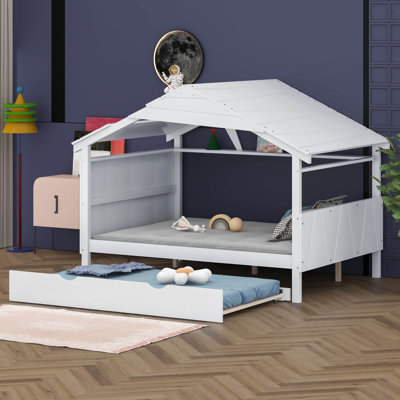 Hixson Wood Full Size House Bed with Twin Size Trundle and Storage -  Harper Orchard, 2EA64464A5B54A5EB35ED5ABC1B49BD2