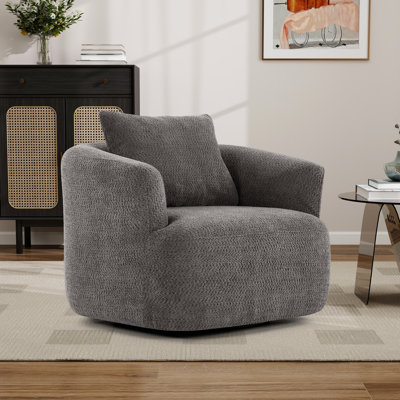 360° Compression Swivel  Accent Chair Sofa, Upholstered Swivel Barrel Sofa Chair With A Throw Pillow For Living Room, Bedroom, Office And Hotel