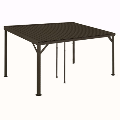 10 po x 14 pi Lean To Gazebo, pavillon de jardin mural à toit rigide avec toit en acier galvanisé incliné, abri robuste renforcé avec système de drainage pour terrasse, porche et cour arrière