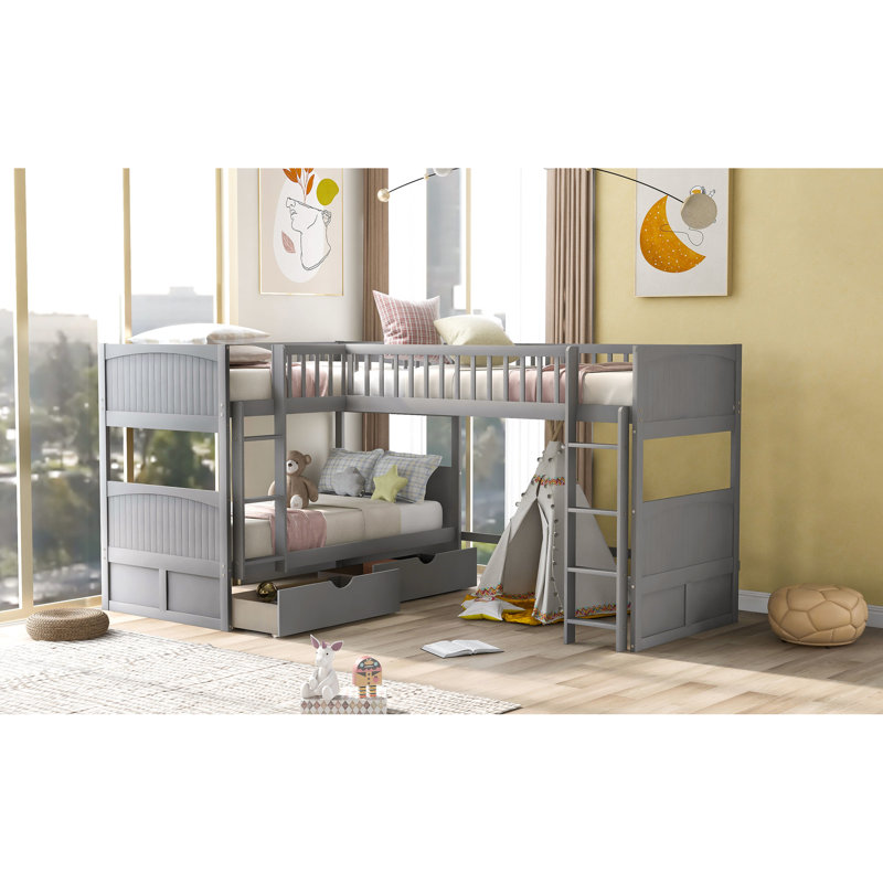 Lit mezzanine simple avec deux tiroirs, gris - Augmentez votre capacité de couchage, Grey