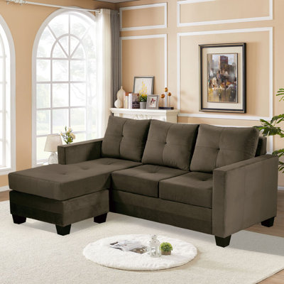 Modern & Contemporary 78" Reversible Sofa Chaise Sectional - Microfiber Sofa Chaise, Versatile Reversible Chaise Design, Sumptuous Brown Microfiber Upholstery
