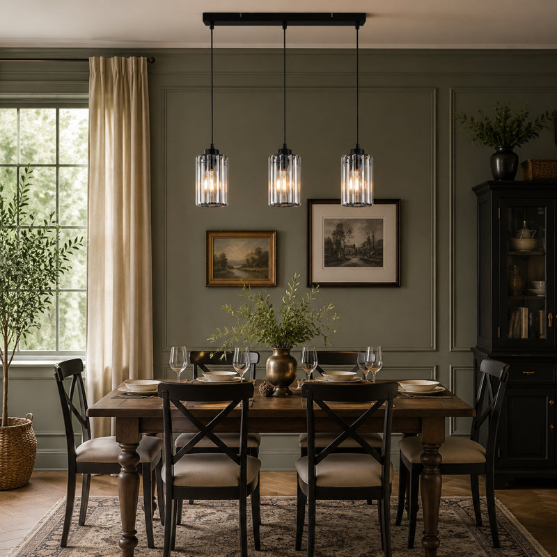 Black Crystal Cylinder Pendant Light - Modern Adjustable Height E27 for Dining Room Kitchen, 140cm H x 40cm W x 5cm D, 3