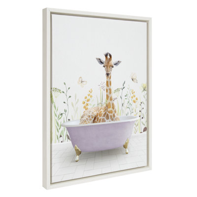 «Giraffe In Spring Bath» par Amy Peterson, reproduction d'art sur toile encadrée
