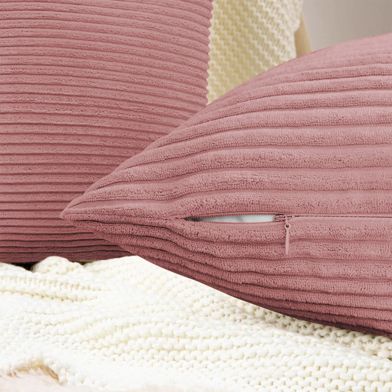 Striped Square 18cmX18cm Velvet Cushion Cover, Pink