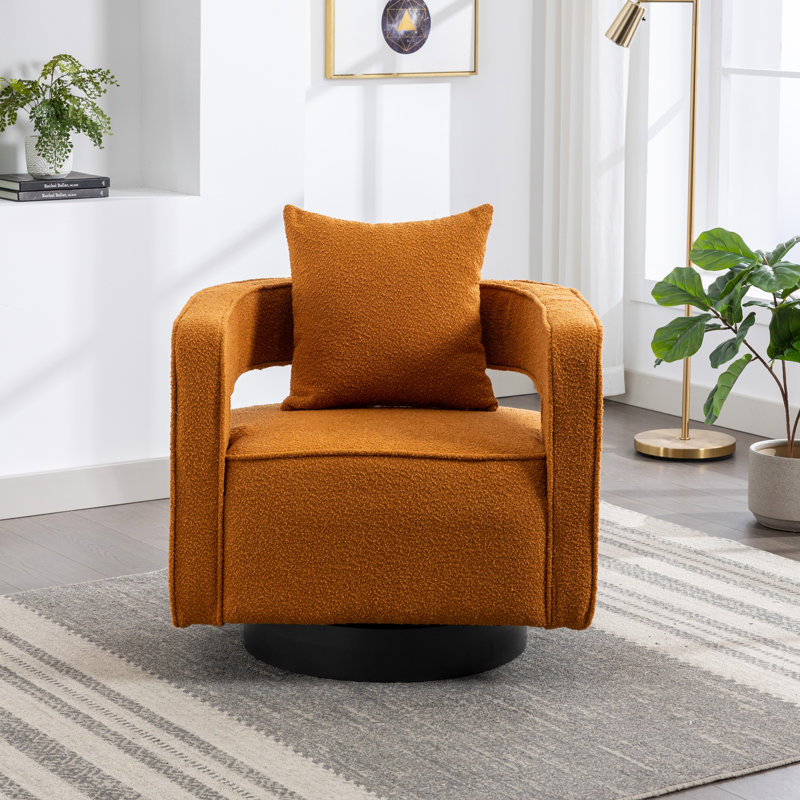 Dangira Upholstered Swivel Barrel Chair, Caramel Polyester