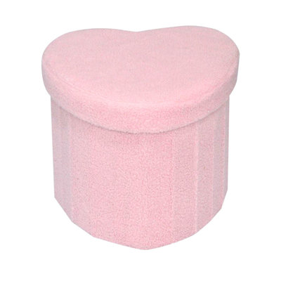 Fuzzy Teddy Heart Shaped Storage Ottoman