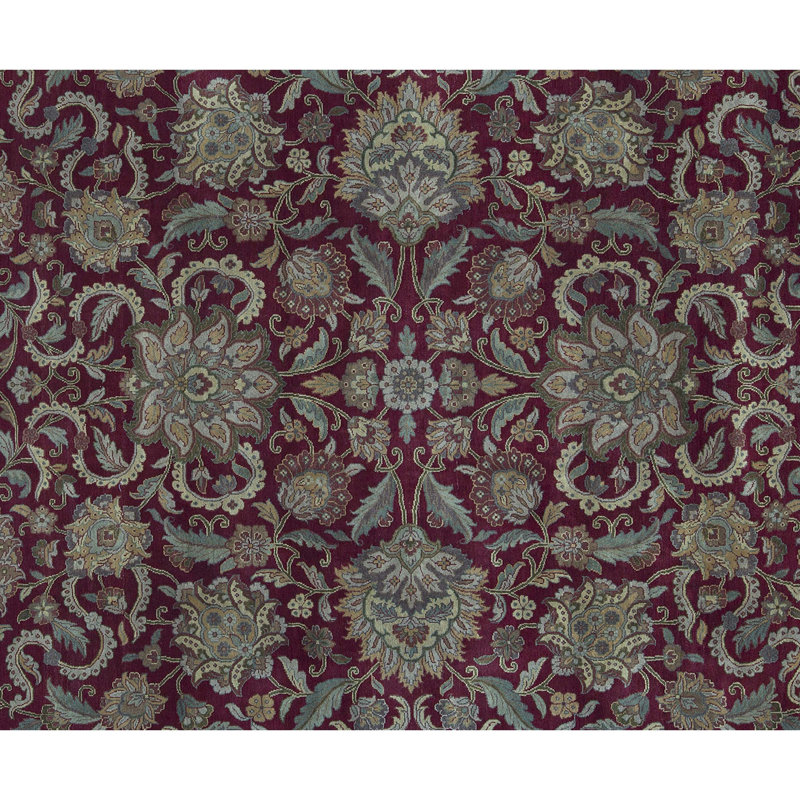 Tapis rouge foncé et ivoire noué à la main de haute qualité