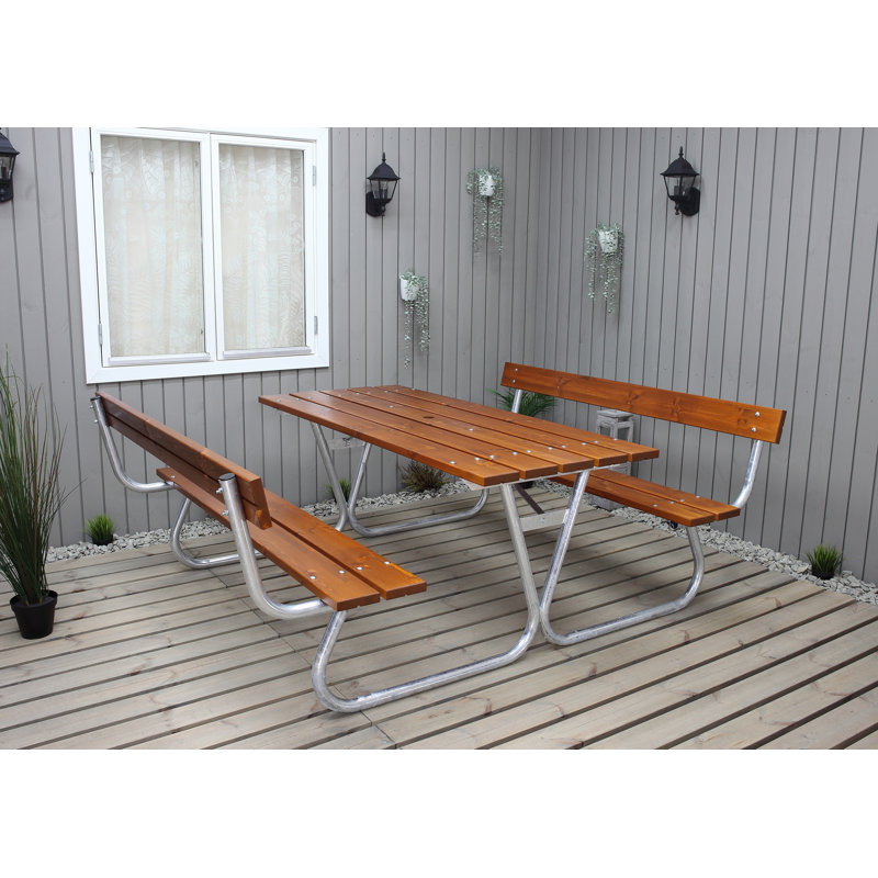 Berdeja Rectangular Solid Wood Metal Outdoor Dining Table - 444.5 cm W 566.42 cm D, Brown