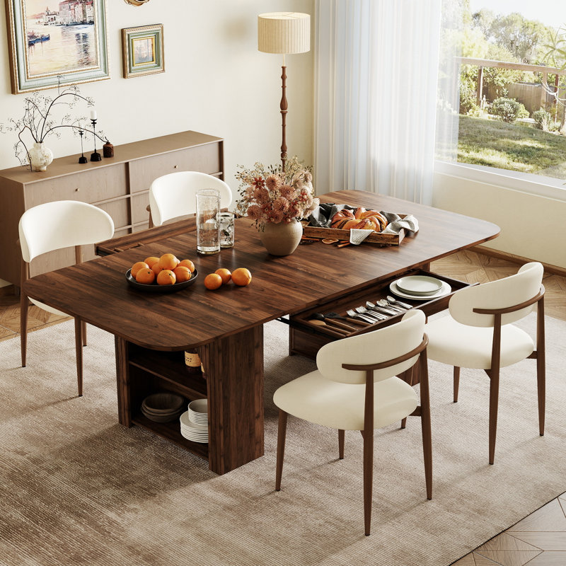Ensemble de salle à manger de style campagnard des années 50, table rectangulaire en bois avec chaise de salle à manger rembourrée