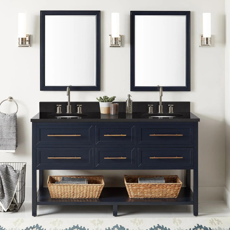 60" Robertson Double Bathroom Vanity Set with Oval Undermount Sinks, 8" Widespread, Feathered White Quartz