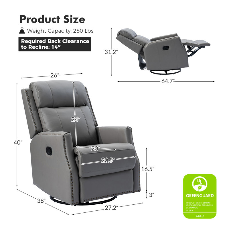 Annarita Genuine Leather Manual Swivel Rocking Recliner (Set of 2), Dove