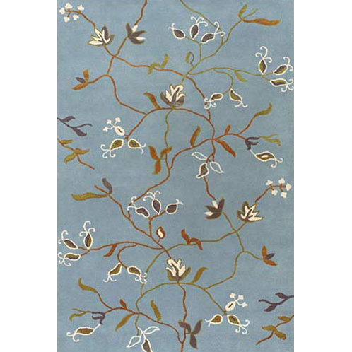 Tapis bleu en laine touffeté floral fait main Babita, 2 pi x 3 pi