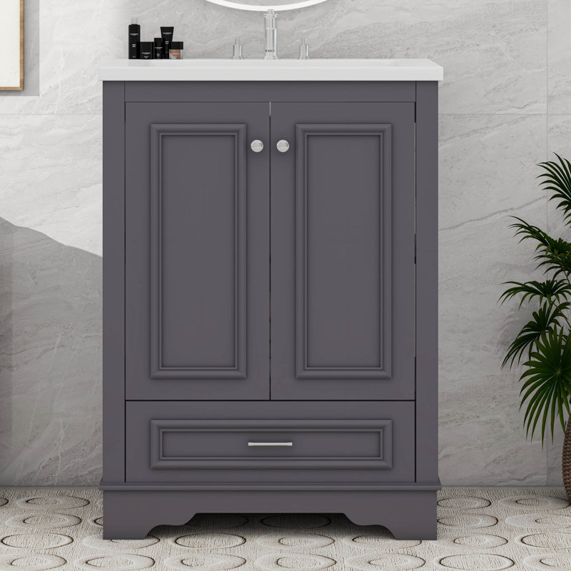 Meuble-lavabo autoportant avec tablettes réglables Modern, Bleu gris, Argent argent