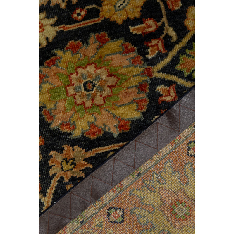 Tapis bleu et rouille de haute qualité noué à la main