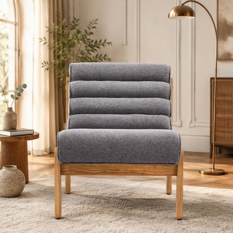 Chaise d'appoint Living Fluffy grise avec structure en bois massif naturel, Dark Gray Polyester, Natural