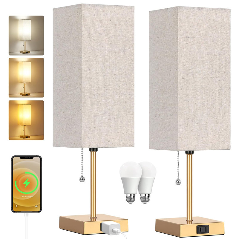 Ensemble de 2 lampes de table pour la chambre à coucher, à intensité variable 3 couleurs 18 po, avec chaînette et prises de courant, 2 ampoules incluses