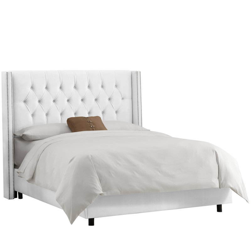 Upholstered Wingback Bed, California King, Classic White Velvet