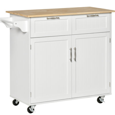 Kitchen Island With Towel Rack, White - 41" Adjustable Shelf Cart Rolling Island, Ample Storage & Movable Shelves