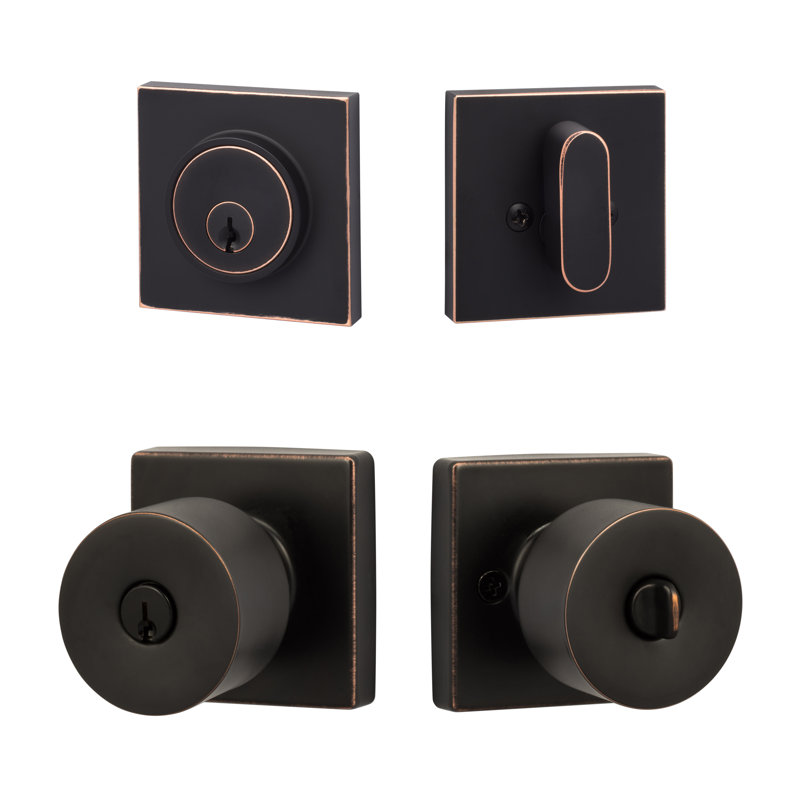 Bergen Square Entry Knobset with Modern Deadbolt, Vintage Bronze