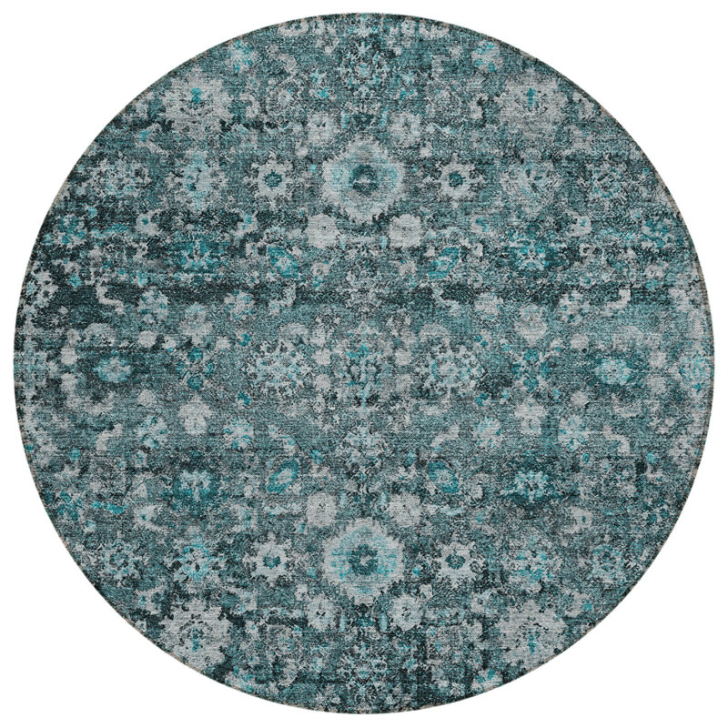 Tapis rond lavable oriental vert foncé 8 pi Aqua