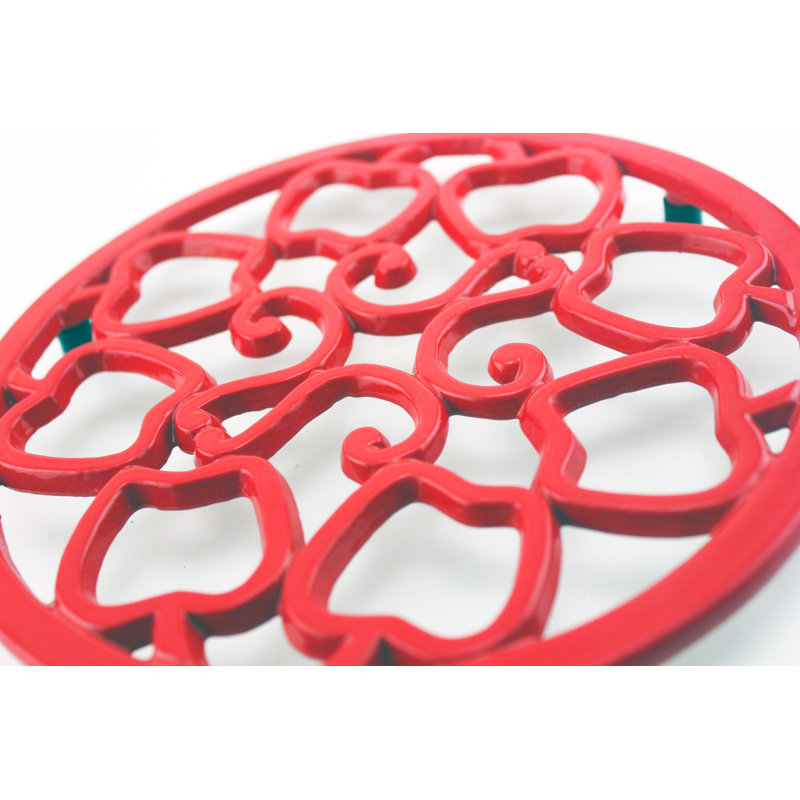 Red Cast Iron Apple Design Round Trivet
