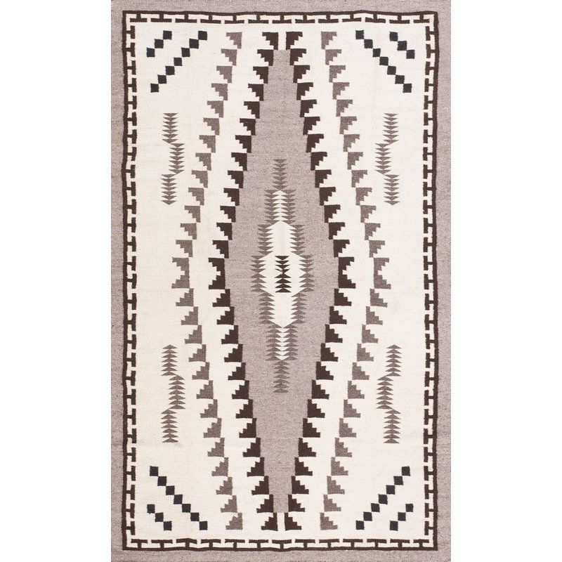 Antique Navajo Native American Medallion White and Black Color Flatweave Rug