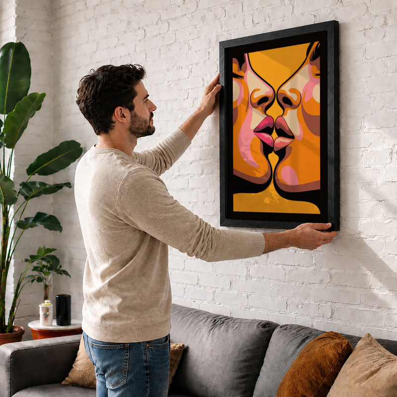 Faces in Profile Art Deco - Framed Print, A2 - 59.4 x 42.0 cm, White
