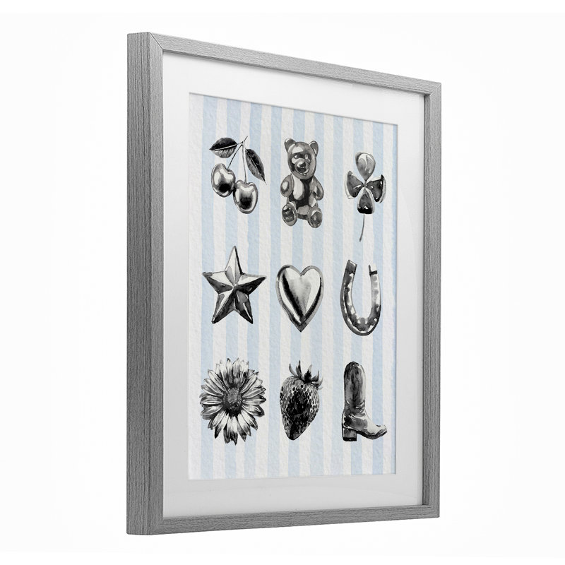 Glam Western sur bleu, reproduction encadrée sous verre, design par Lil 'Rue, Cadre de ferme gris, H 21 po x l 17 po