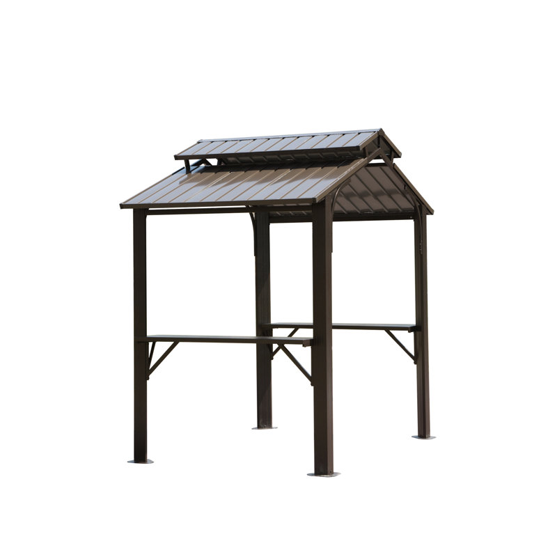 Pavillon de jardin extérieur 8 pi x 5 pi - Acier galvanisé, double toit, tablettes latérales polyvalentes brun pour tablettes en acier, crochet de plafond