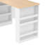 Console d'îlot extensible avec tiroirs, armoire à deux portes et tablettes ouvertes. Sert de table de salle à manger, de bar pour le petit-déjeuner temporaire et de salon de thé l'après-midi, blanc