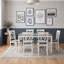 Ensemble de salle à manger en bois bicolore avec table rectangulaire et 6 chaises rembourrées en lin