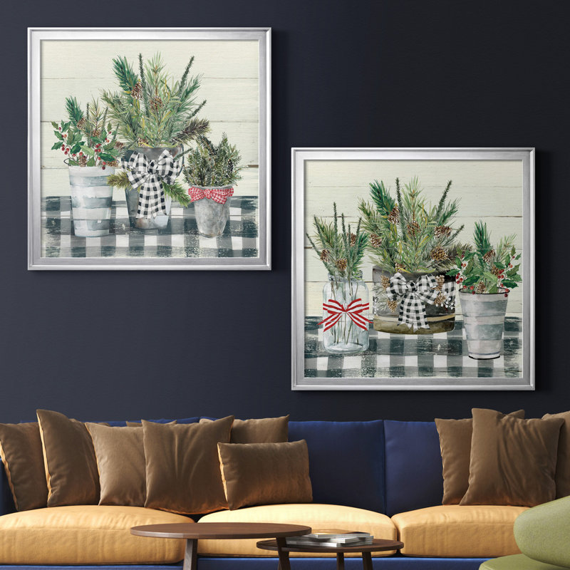 Christmas Gingham I - ensemble de 2 reproductions d'art sur toile tendue, H 22,5 po x l 45 po x P 1,5 po, Pas de tapis