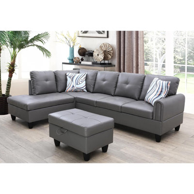 3-Piece Faux Leather Sectional Sofa