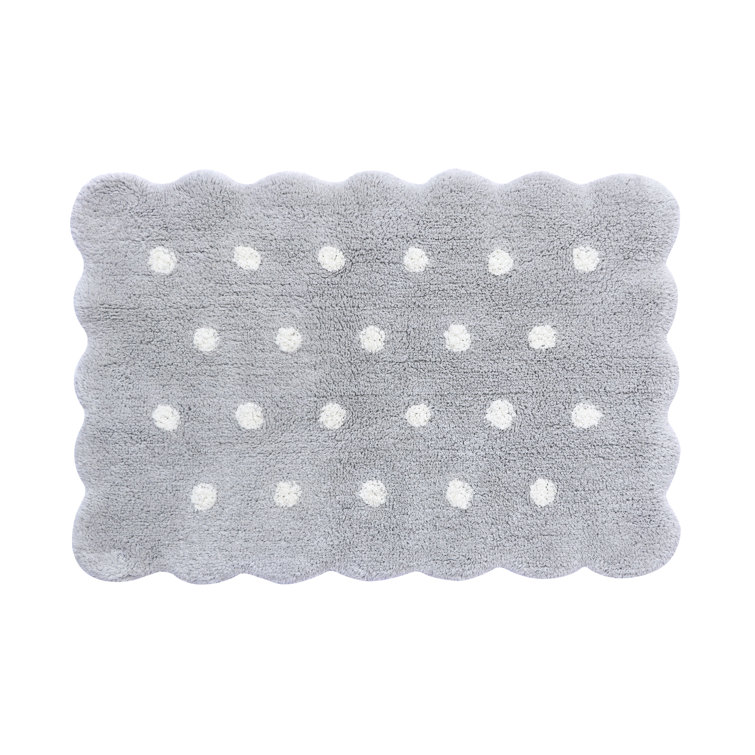 Handgefertigter Teppich Mini Biscuit aus Baumwolle in Perlgrau/Weiß