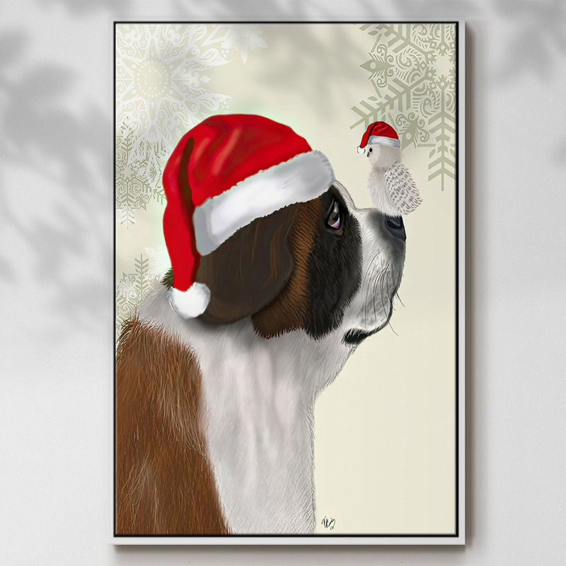 Noël Saint-Bernard et hibou moelleux, H 25 po x l 17 po x P 1,5 po, Blanc