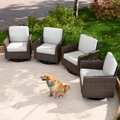 Outdoor Patio Multi-brown Wicker Rattan Spacious Seating Swivel Rocker Chairs with Cushions (Set of 4) by EAGLE PEAK