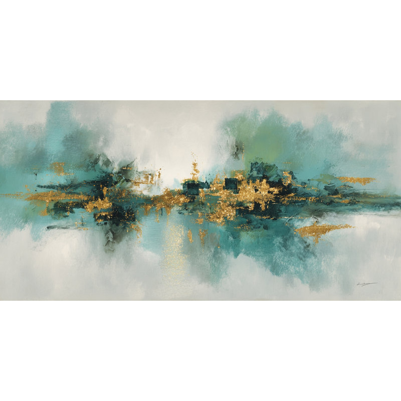 Teal Horizon Glow Wrapped Canvas Wall Art, 24"H x 48"W x 1.5"D