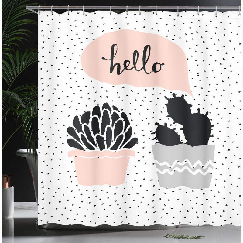 Ensemble de rideau de douche et de crochets en cactus, H 70 po x l 69 po