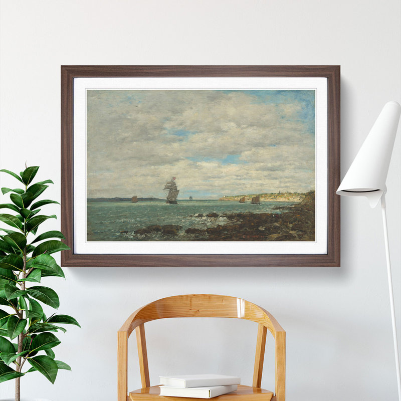 Coast of Brittany by Eugene Boudin - Picture Frame Painting, Walnut Framed, 27cm H x 36cm W x 2cm D